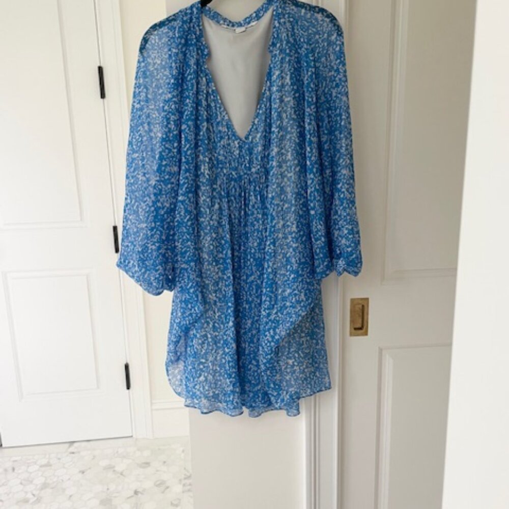 DVF Fleurette Silk Chiffon Dress in Fleck Blue - Size 4